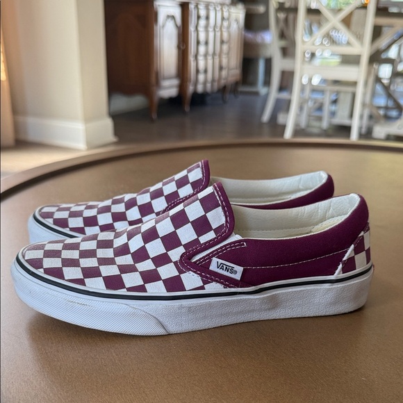 Vans Shoes - Vans Burgundy and White Checkerboard Slip-Ons